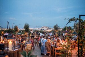 Casa Maca finca restaurant with view of Ibiza Town