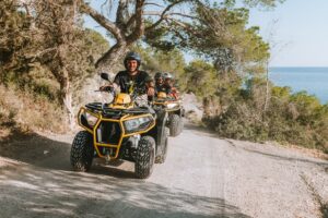 group of friends on buggy adventure trail in Ibiza