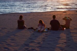 People enjoying beach at ibiza