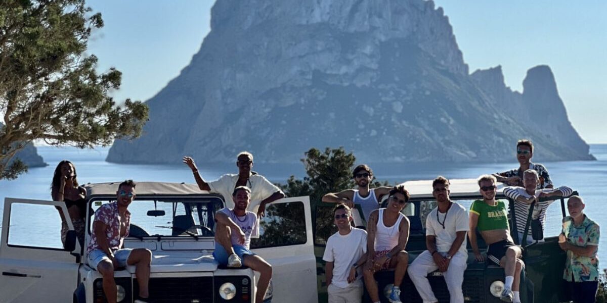 group of friends on jeep adventure trail in Ibiza
