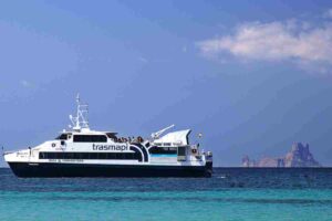 Passenger ferry arriving at the port of Formentera from Ibiza