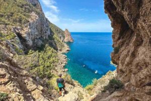 Hiking path along northern Ibiza’s coastline with sea views