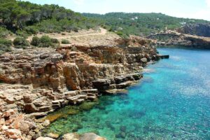 Panoramic sea view from the rocky cliffs of Punta Galera, Ibiza